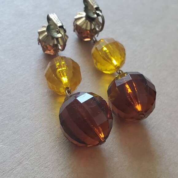 Signed Western Germany Acrylic Ball Clip-on Earrings - Picture 7 of 10